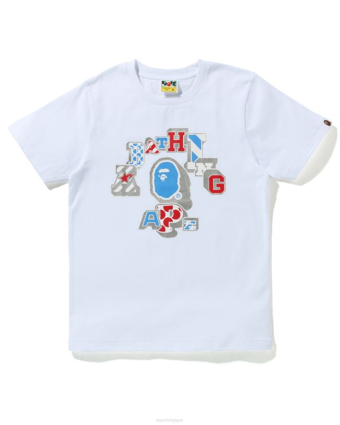 t-shirt universitaire à patchs mélangés A Bathing Ape femmes ZHX6N41011 blanc
