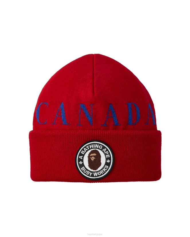 casquette en tricot x canada goose x concepts A Bathing Ape Hommes ZHX6N4619 rouge vif
