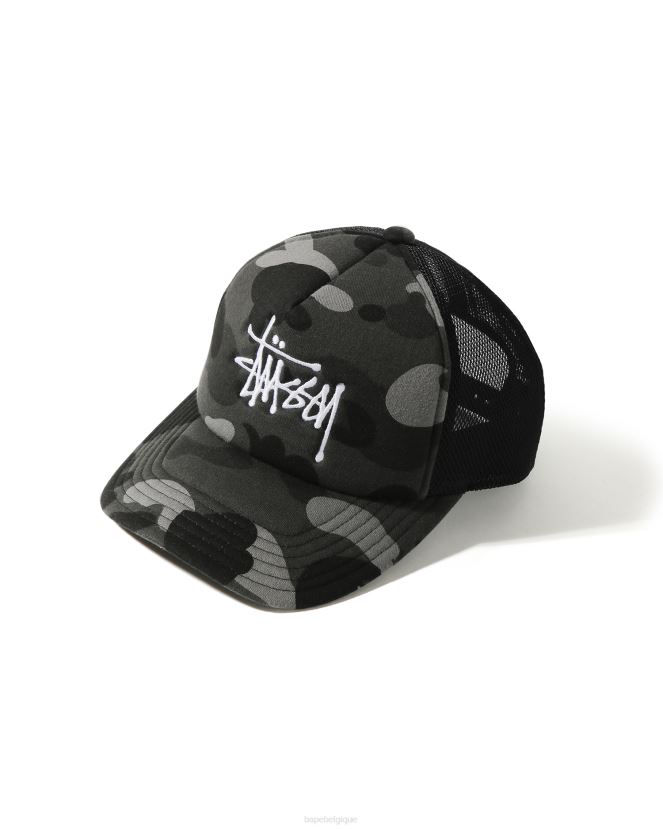 casquette trucker x stussy A Bathing Ape Hommes ZHX6N4582 noir