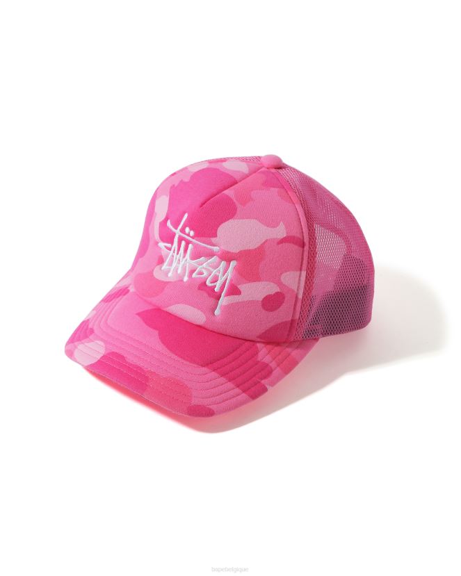 casquette trucker x stussy A Bathing Ape Hommes ZHX6N4583 rose