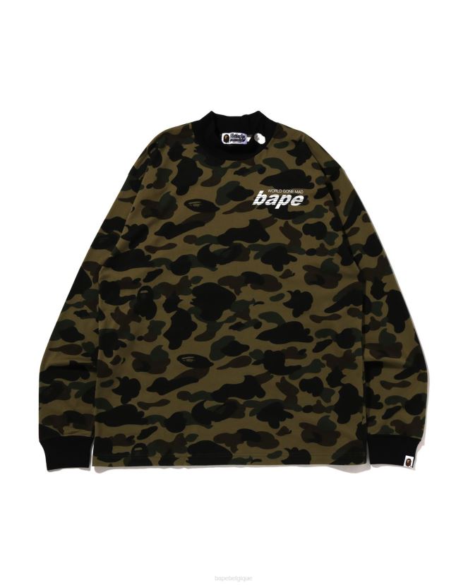 1st t-shirt décontracté à col montant camouflage A Bathing Ape Hommes ZHX6N4140 armée verte