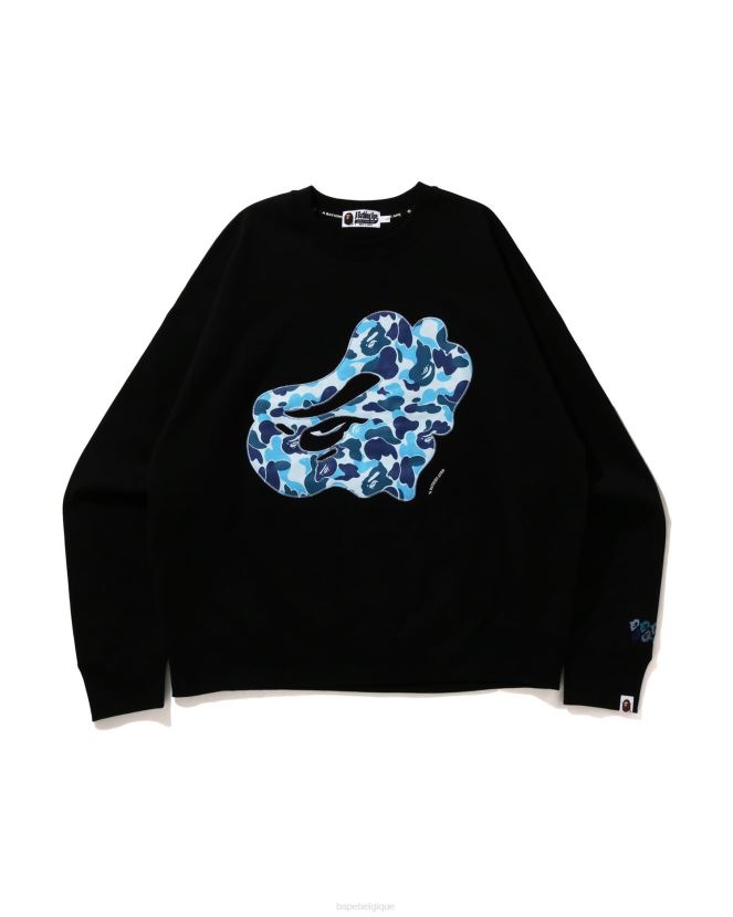 abc camo patch coupe décontractée ras du cou A Bathing Ape Hommes ZHX6N4199 noir