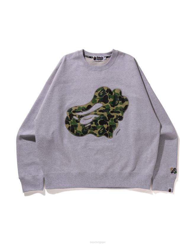 abc camo patch coupe décontractée ras du cou A Bathing Ape Hommes ZHX6N4200 gris