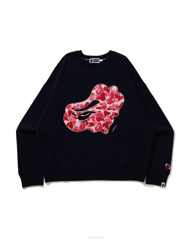 abc camo patch coupe décontractée ras du cou A Bathing Ape Hommes ZHX6N4201 bleu marine