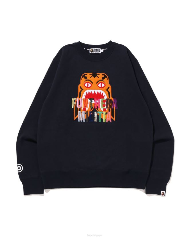 pull à broderie tigre A Bathing Ape Hommes ZHX6N4354 bleu marine
