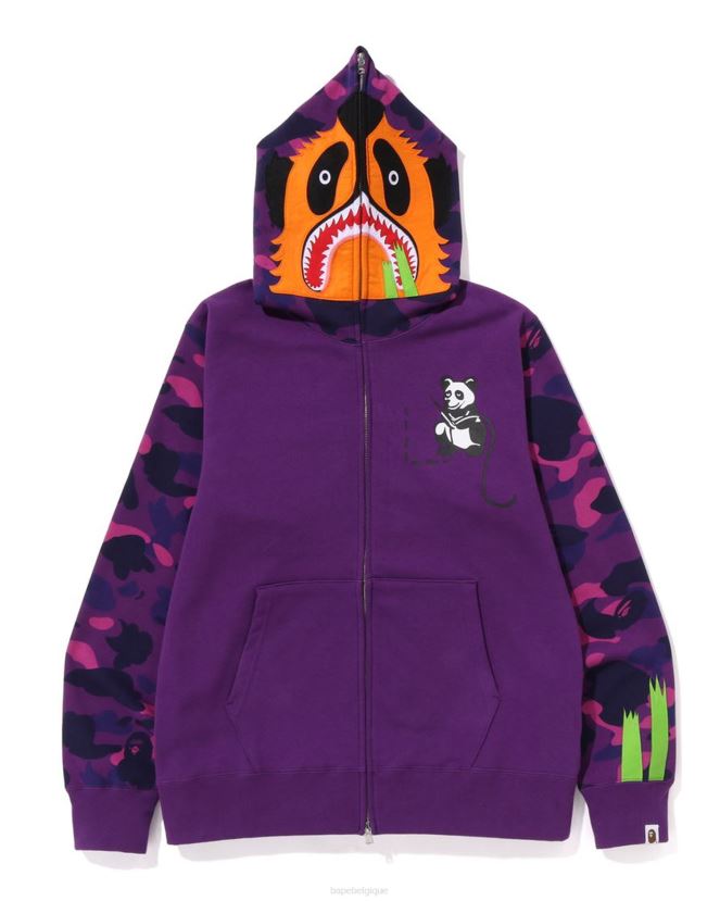 sweat à capuche zippé color camo panda A Bathing Ape Hommes ZHX6N4187 violet