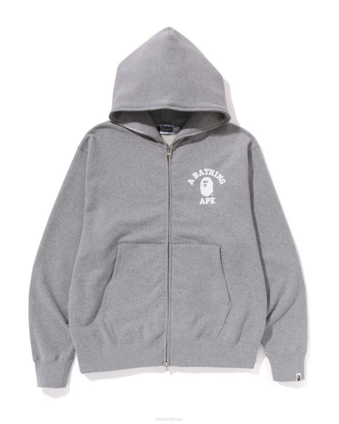 sweat à capuche zippé coupe décontractée college A Bathing Ape Hommes ZHX6N4235 gris
