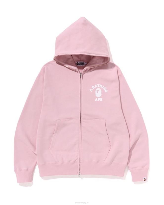 sweat à capuche zippé coupe décontractée college A Bathing Ape Hommes ZHX6N4236 rose