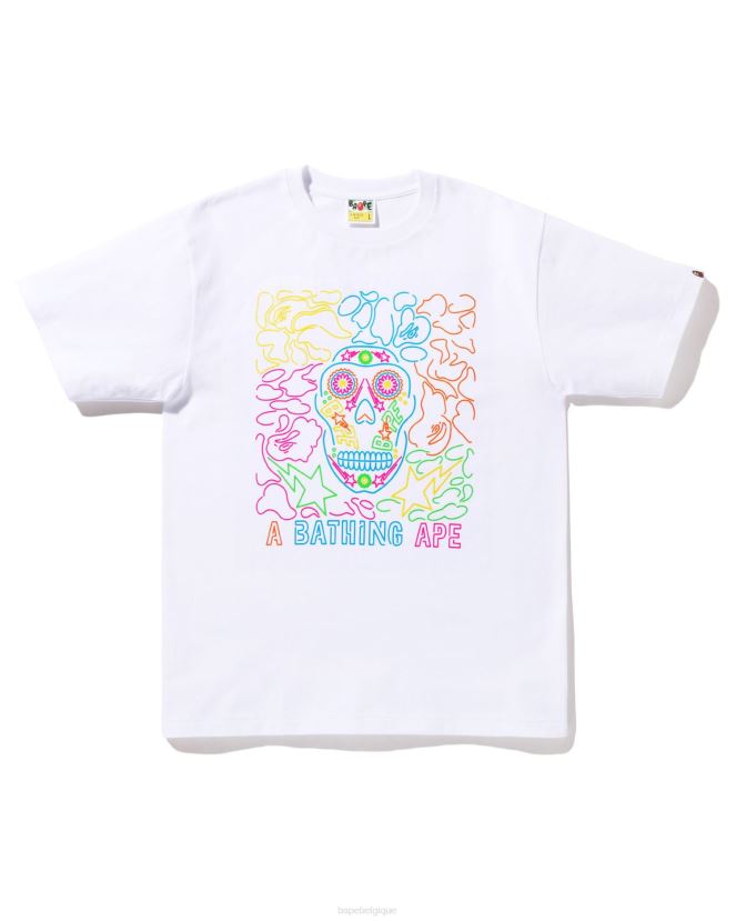 t-shirt crâne mexicain néon halloween A Bathing Ape Hommes ZHX6N4379 blanc
