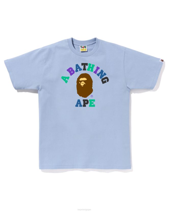 t-shirt de collège de couleurs A Bathing Ape Hommes ZHX6N416 bleu clair