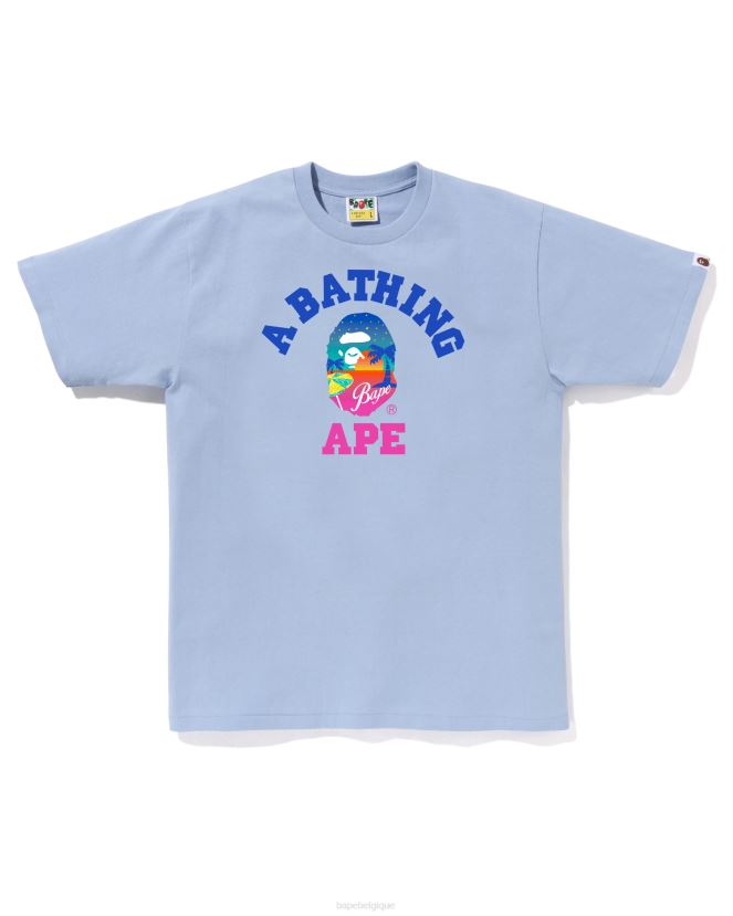 t-shirt de plage au coucher du soleil A Bathing Ape Hommes ZHX6N470 bleu clair