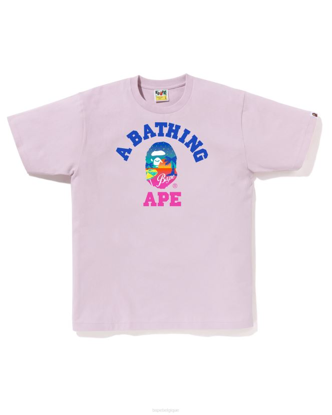 t-shirt de plage au coucher du soleil A Bathing Ape Hommes ZHX6N472 lilas pastel