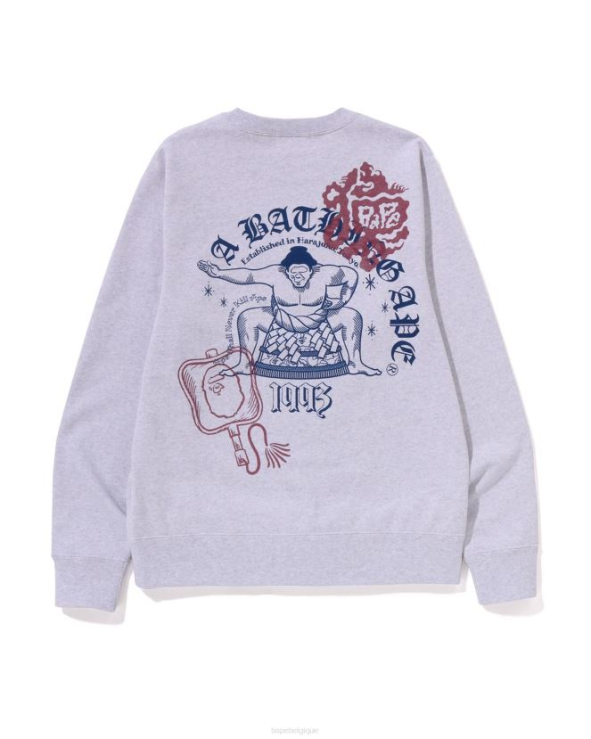 japan culture sumo ras du cou A Bathing Ape Hommes ZHX6N4185 gris