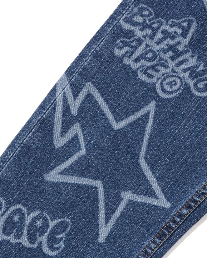 pantalon en denim sta aléatoire A Bathing Ape enfants ZHX6N41464 bleu marine