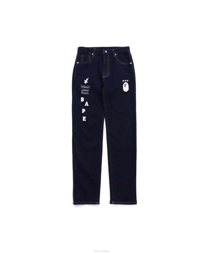pantalon en denim à imprimés multiples A Bathing Ape enfants ZHX6N41761 bleu marine