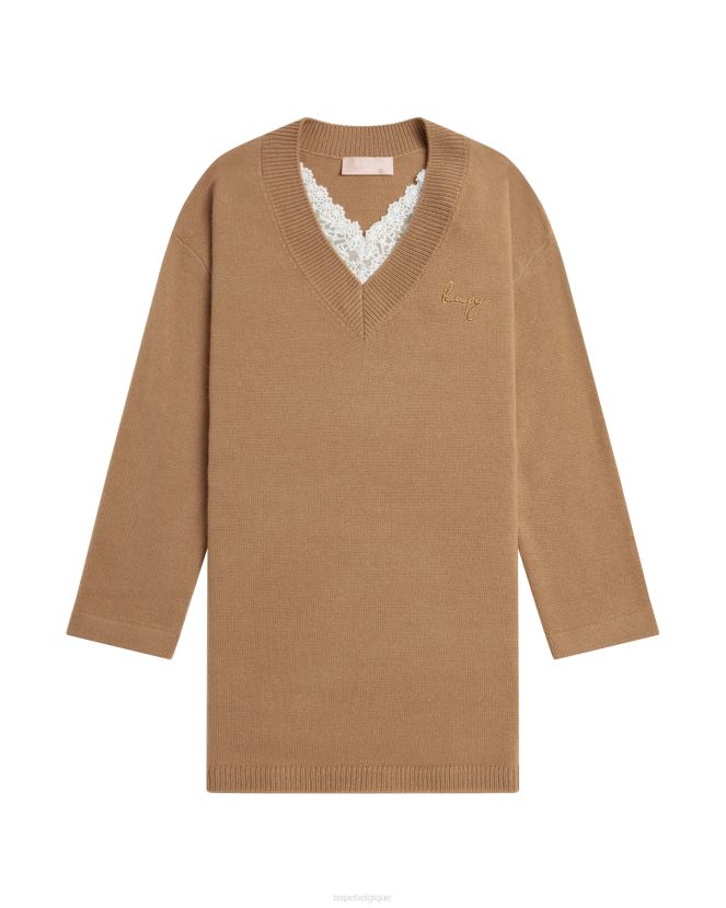 pull en maille oversize A Bathing Ape femmes ZHX6N4998 beige