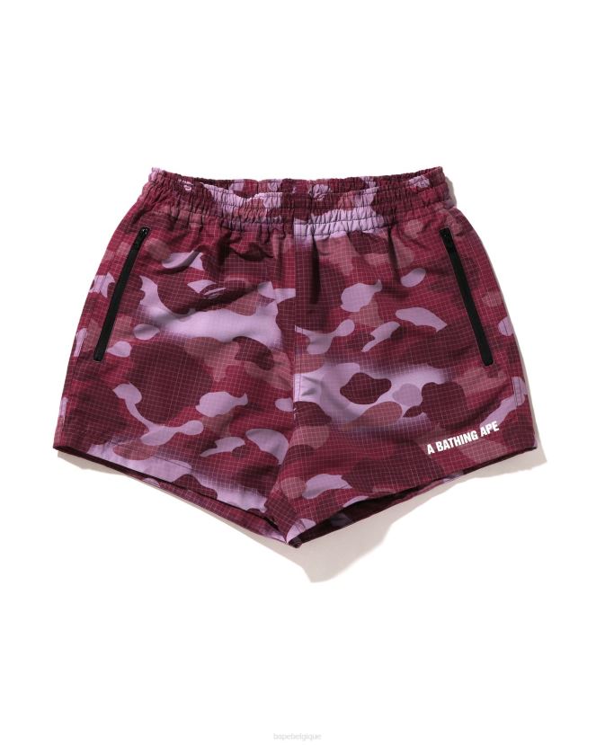 short camouflage à grille A Bathing Ape femmes ZHX6N4898 rouge brique