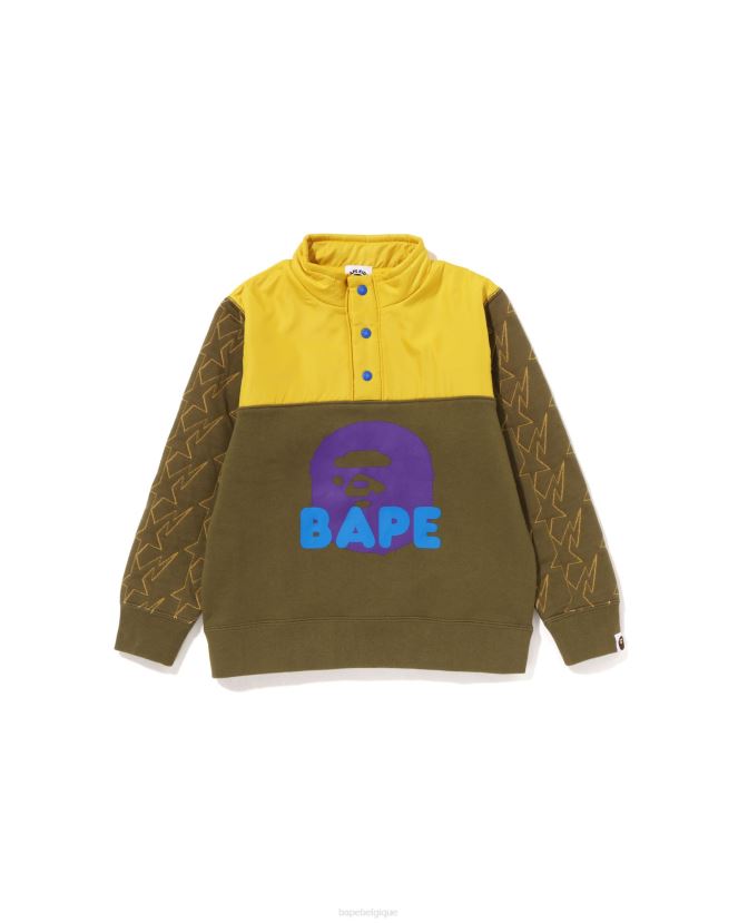 sweat demi-pression sta quilting head A Bathing Ape enfants ZHX6N41538 kaki foncé