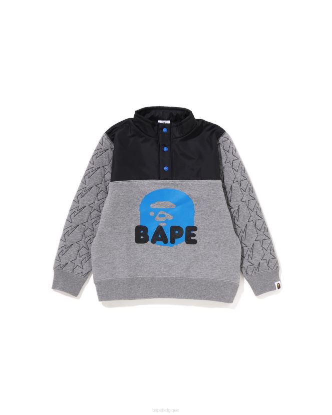 sweat demi-pression sta quilting head A Bathing Ape enfants ZHX6N41539 gris
