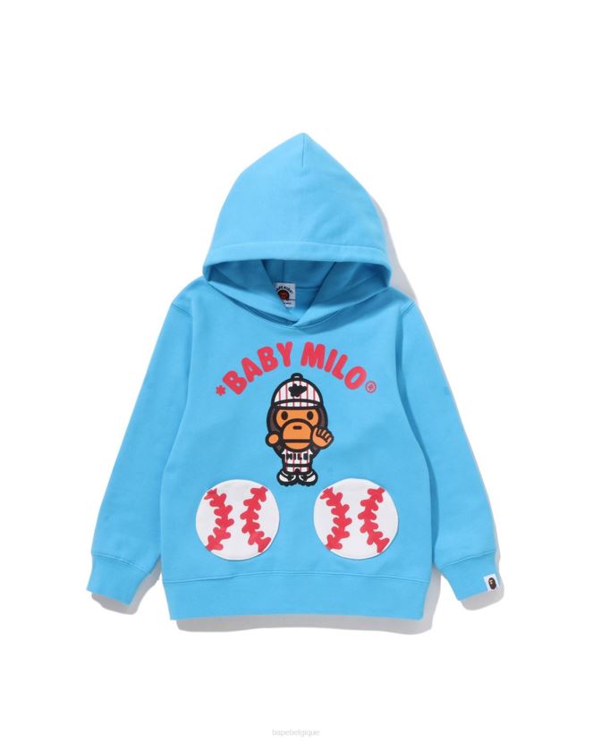 sweat à capuche baseball milo pour bébé A Bathing Ape enfants ZHX6N41555 bleu ciel