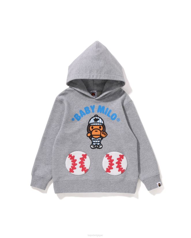 sweat à capuche baseball milo pour bébé A Bathing Ape enfants ZHX6N41556 gris