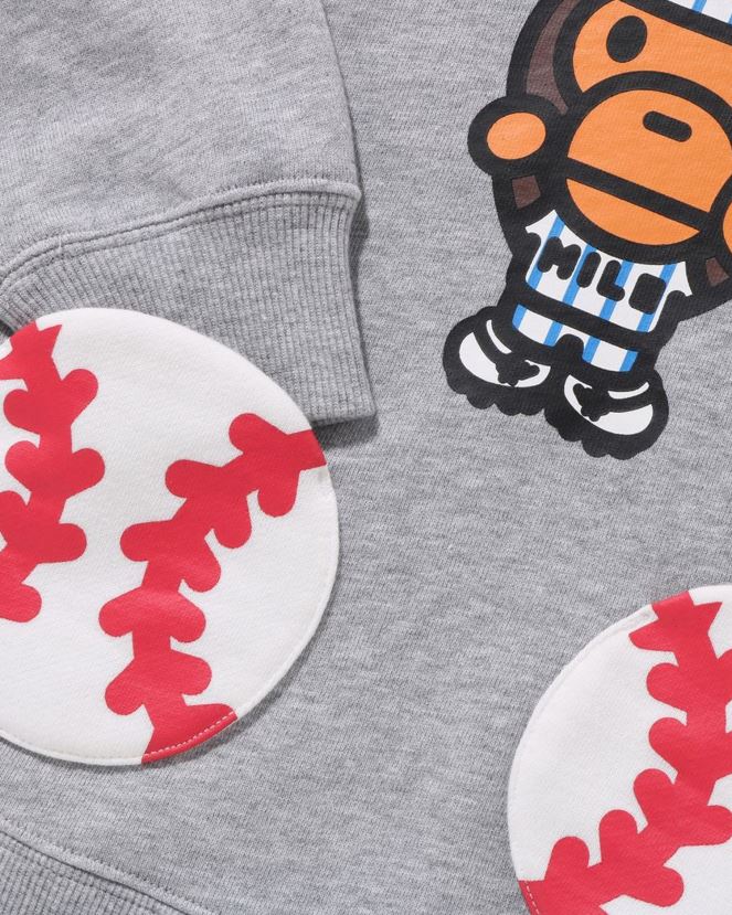 sweat à capuche baseball milo pour bébé A Bathing Ape enfants ZHX6N41556 gris
