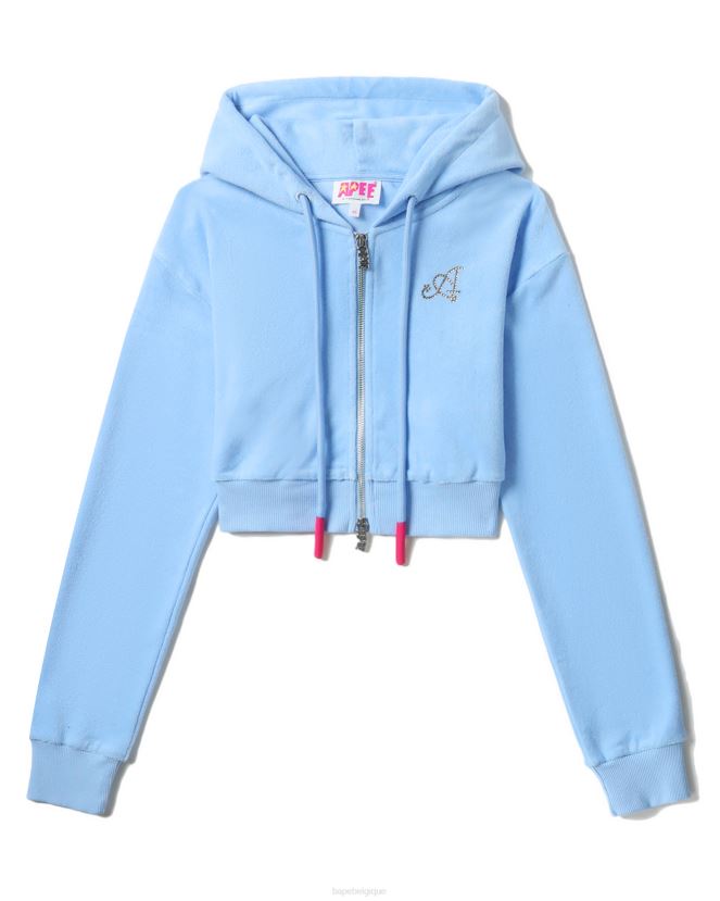 sweat à capuche court zippé en éponge A Bathing Ape femmes ZHX6N4843 bleu