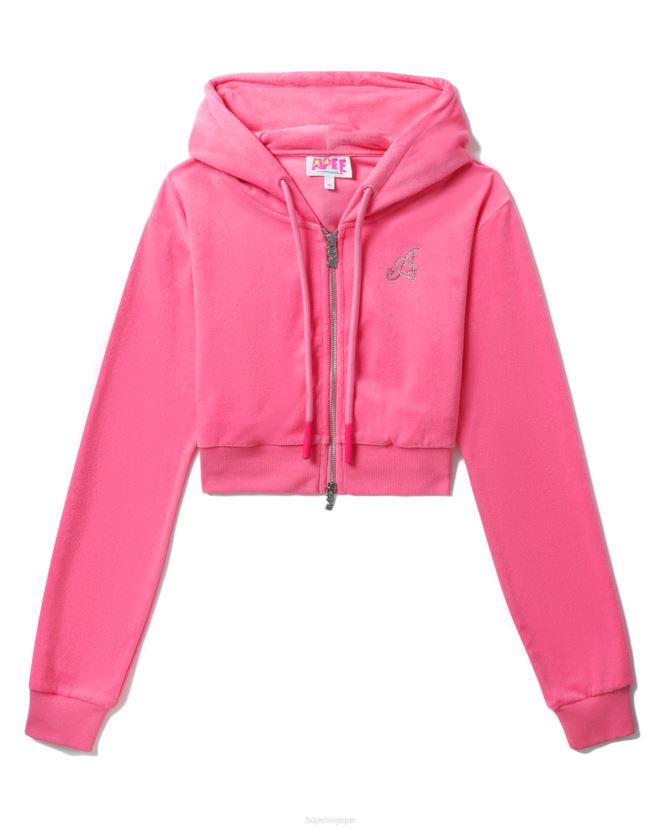 sweat à capuche court zippé en éponge A Bathing Ape femmes ZHX6N4844 rose