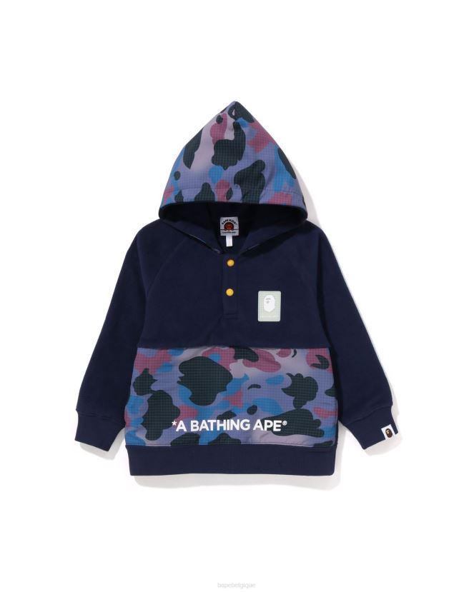 sweat à capuche en polaire à demi-pression camouflage grid A Bathing Ape enfants ZHX6N41491 bleu marine