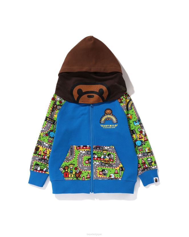 sweat à capuche pour bébé milo racing milo face A Bathing Ape enfants ZHX6N41727 bleu