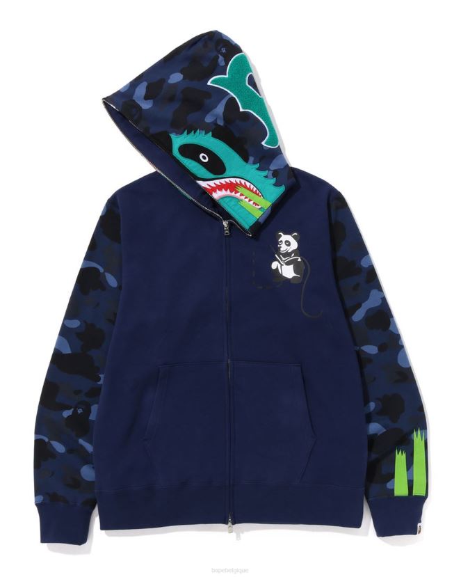 sweat à capuche zippé color camo panda A Bathing Ape Hommes ZHX6N4186 bleu marine
