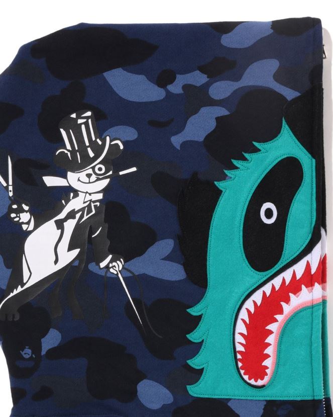 sweat à capuche zippé color camo panda A Bathing Ape Hommes ZHX6N4186 bleu marine
