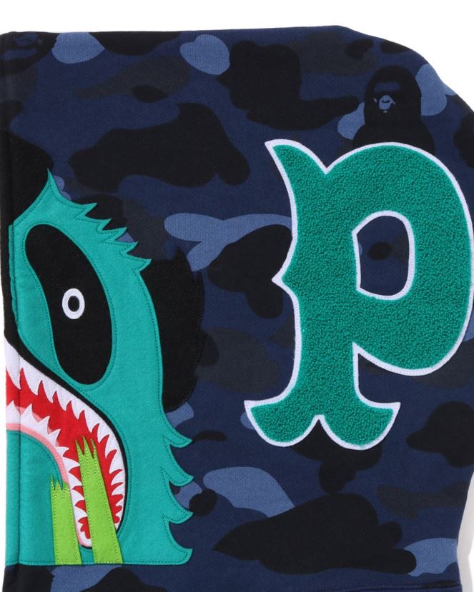 sweat à capuche zippé color camo panda A Bathing Ape Hommes ZHX6N4186 bleu marine