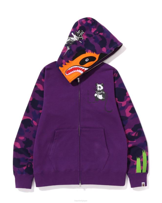 sweat à capuche zippé color camo panda A Bathing Ape Hommes ZHX6N4187 violet