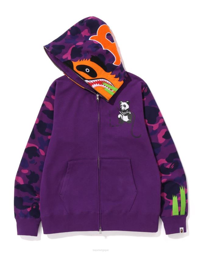 sweat à capuche zippé color camo panda A Bathing Ape Hommes ZHX6N4187 violet