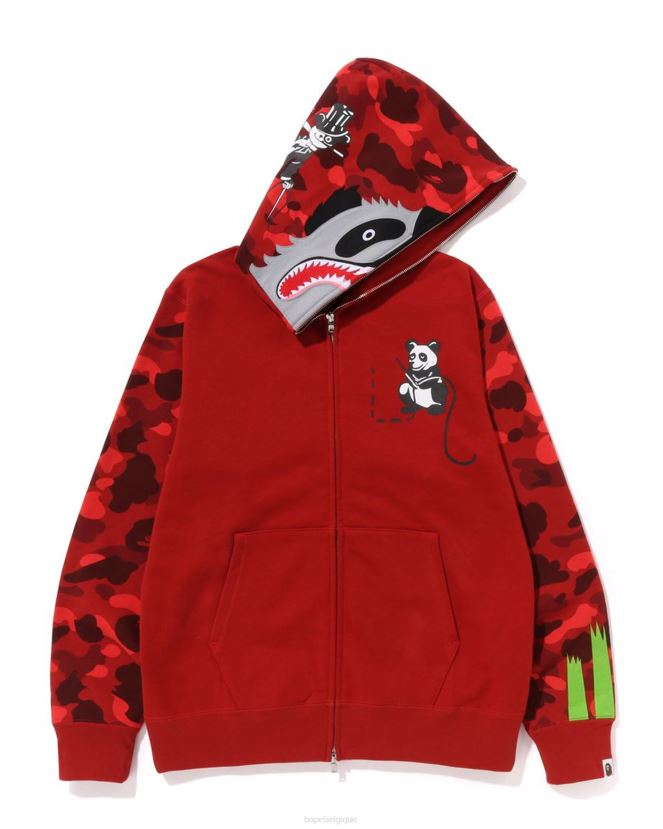 sweat à capuche zippé color camo panda A Bathing Ape Hommes ZHX6N4188 rouge vif