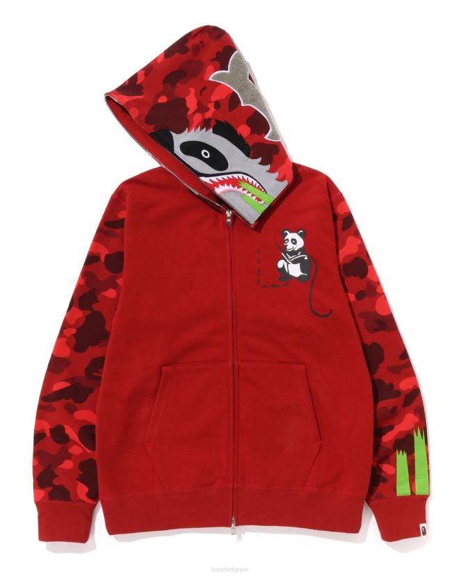sweat à capuche zippé color camo panda A Bathing Ape Hommes ZHX6N4188 rouge vif