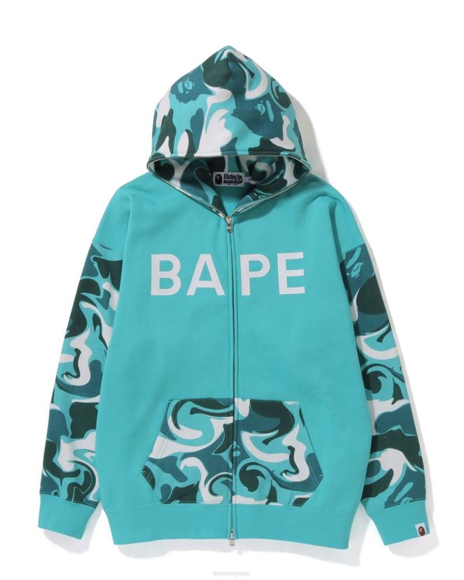 sweat à capuche zippé oversize camouflage marbré A Bathing Ape femmes ZHX6N41012 menthe