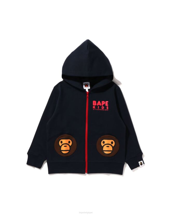 sweat à capuche zippé à poche milo pour bébé A Bathing Ape enfants ZHX6N41625 bleu marine