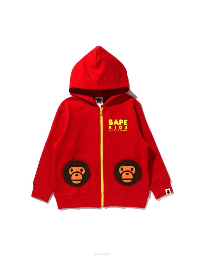sweat à capuche zippé à poche milo pour bébé A Bathing Ape enfants ZHX6N41626 rouge vif