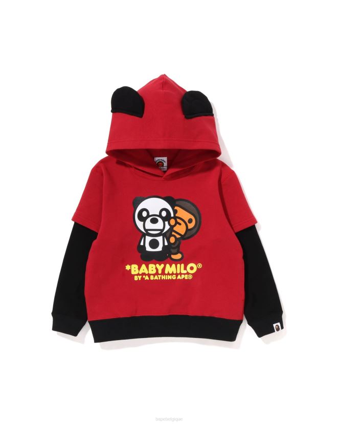 sweat à capuche à superposition panda milo pour bébé A Bathing Ape enfants ZHX6N41460 rouge vif