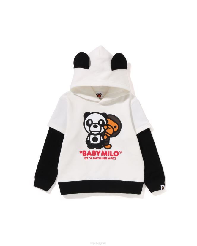 sweat à capuche à superposition panda milo pour bébé A Bathing Ape enfants ZHX6N41461 blanc