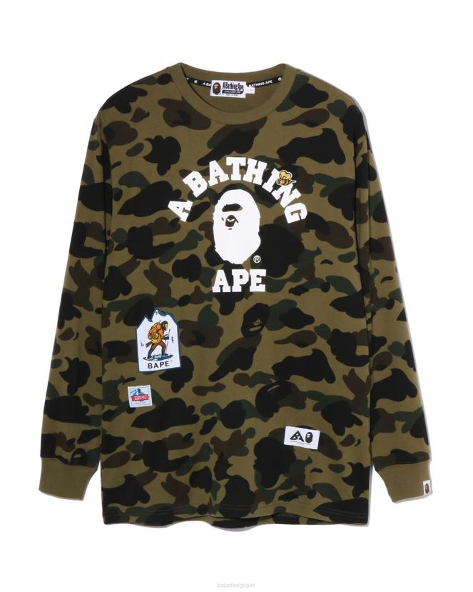 t-shirt camouflage multi-étiquettes 1st A Bathing Ape femmes ZHX6N4919 armée verte