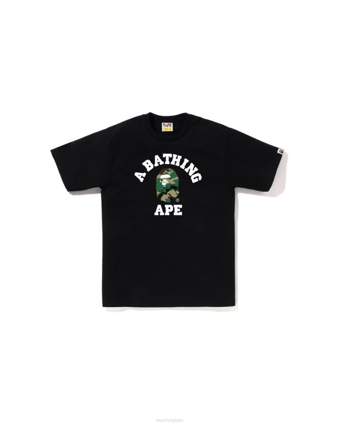 t-shirt collège boisé et camouflage A Bathing Ape Hommes ZHX6N4221 noir