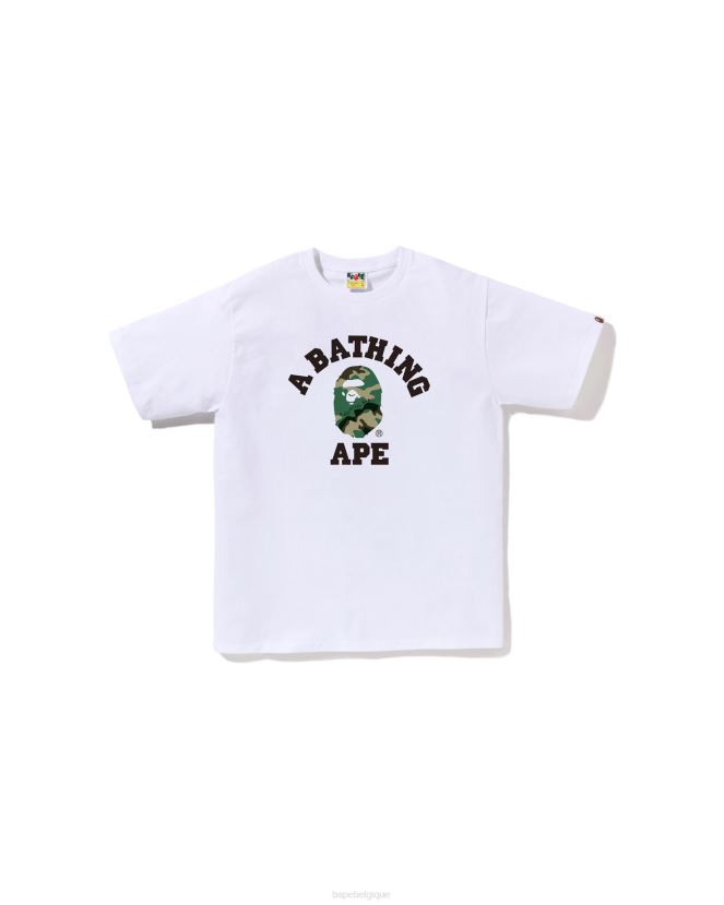 t-shirt collège boisé et camouflage A Bathing Ape Hommes ZHX6N4222 blanc