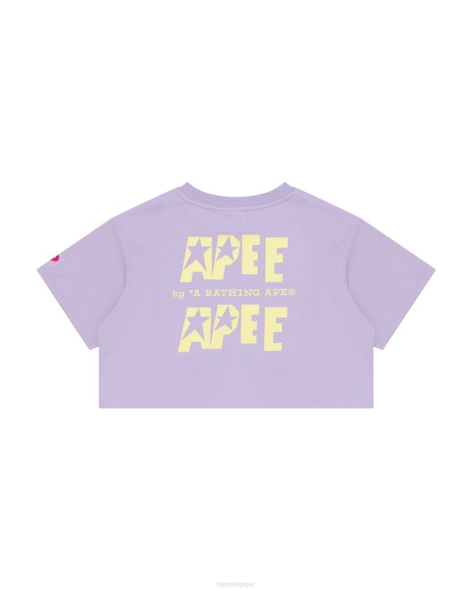 t-shirt court à double logo A Bathing Ape femmes ZHX6N4955 lilas pastel