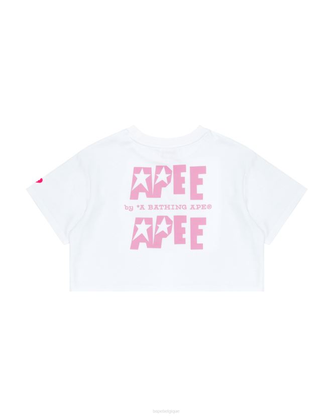 t-shirt court à double logo A Bathing Ape femmes ZHX6N4956 blanc blanchi