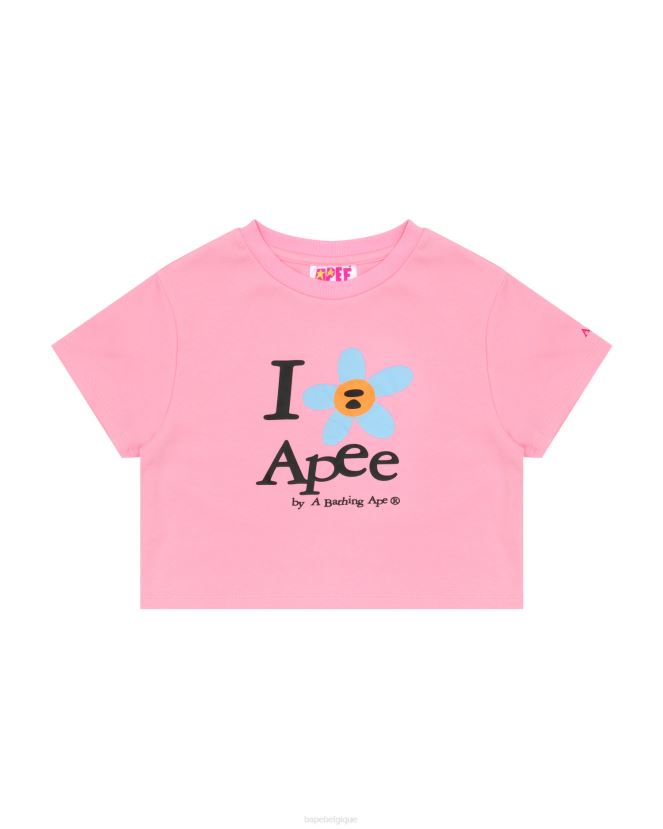 t-shirt court à fleurs A Bathing Ape femmes ZHX6N4966 rose