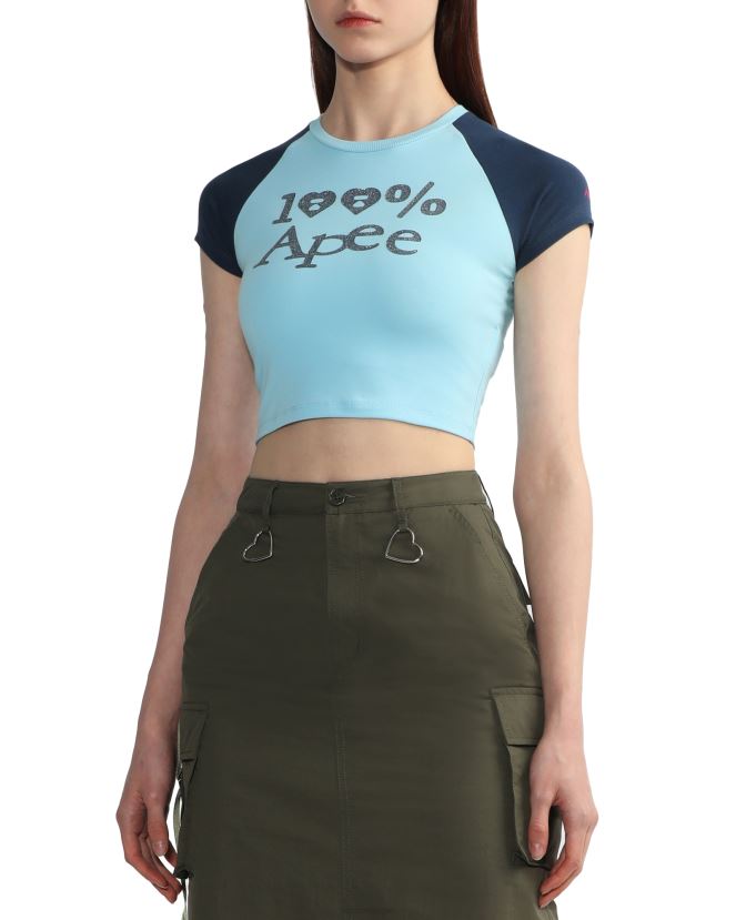 t-shirt court à raglan graphique A Bathing Ape femmes ZHX6N4835 bleu clair