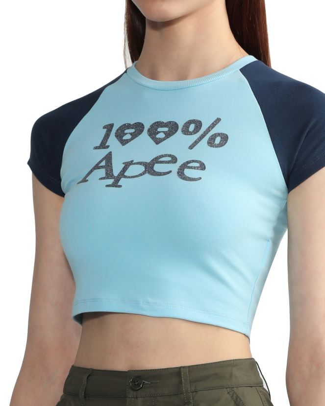 t-shirt court à raglan graphique A Bathing Ape femmes ZHX6N4835 bleu clair